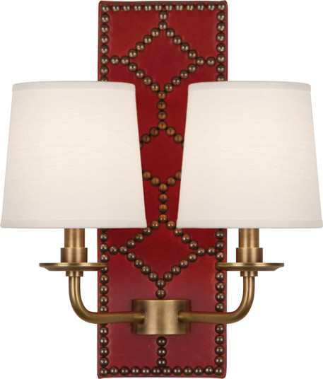 Williamsburg Lightfoot Two Light Wall Sconce in Dragons Blood Leather w/Nailhead/Aged Brass (165|1031)