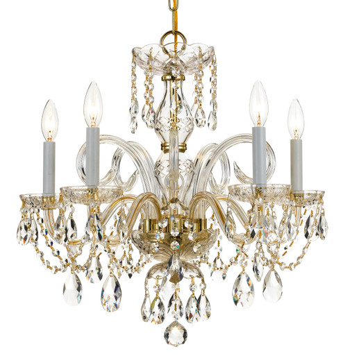 Traditional Crystal Five Light Chandelier in Polished Brass (60|1005-PB-CL-SAQ)