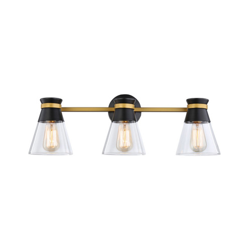 Kanata Three Light Vanity in Black & Brushed Brass (78|AC11803BB)