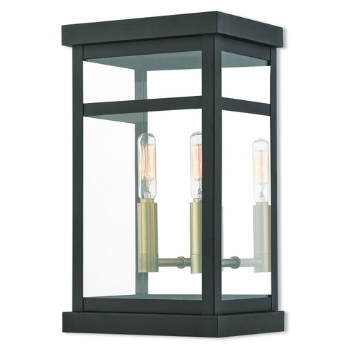 Hopewell Two Light Outdoor Wall Lantern in Bronze w/ Antique Brass Cluster and Polished Chrome Stainless Steel (107|20702-07)