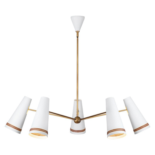 Brickell Five Light Chandelier in Matte White/Hazelnut Leather (452|CH342545MWHL)