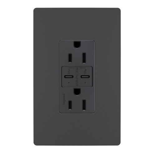 radiant 15A Tamper Resistant Ultra Fast PLUS Power Delivery USB Type C/C Outlet in Graphite (246|R26USBPDGCC6)