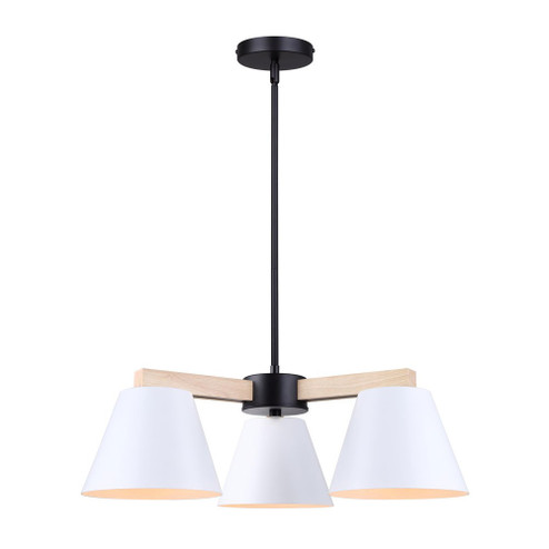 Harlyn Three Light Chandelier in Matte Black, Matte White, And Wood (387|ICH1124A03BWW)