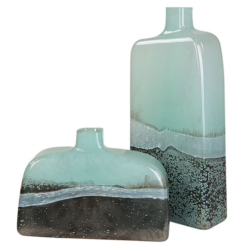 Fuze Vases, Set Of 2 in Aqua And Bronze (52|18096)