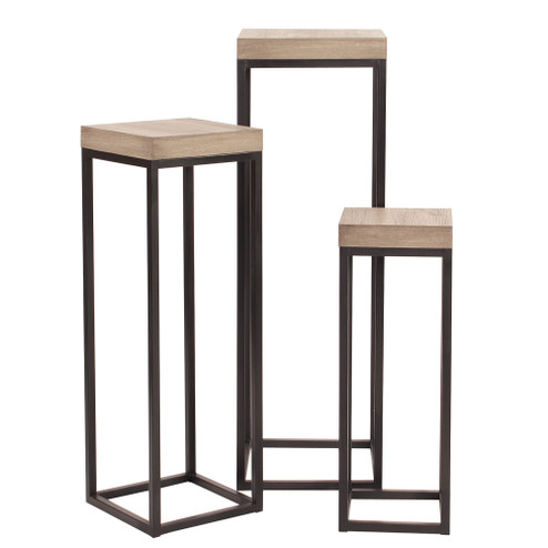 Wood and Metal Pedestals Pedestals - Set of 3 in Wood Lamp, Metal (204|83035)