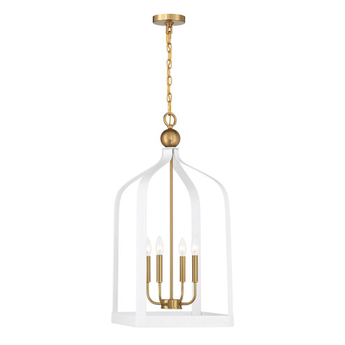 Sheffield Four Light Pendant in White with Warm Brass Accents (51|7-7802-4-142)