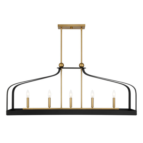 Sheffield Five Light Linear Chandelier in Matte Black with Warm Brass Accents (51|1-7804-5-143)