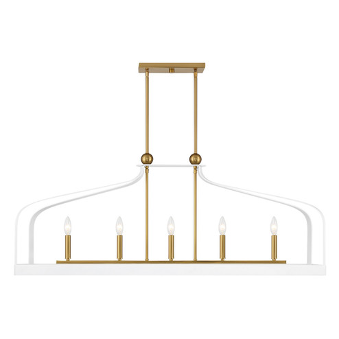 Sheffield Five Light Linear Chandelier in White with Warm Brass Accents (51|1-7804-5-142)