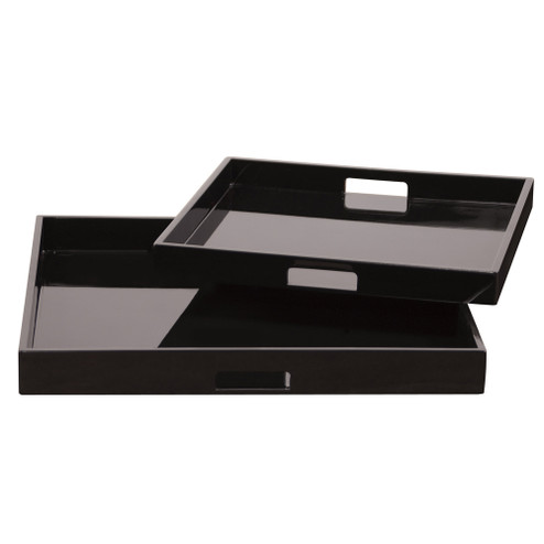 Lacquer Square Wood Tray Tray Set in Black (204|83023)