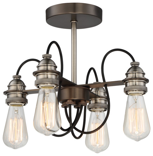 Uptown Edison Four Light Semi Flush Mount in Harvard Court Bronze W/Pewter (7|4454-784)