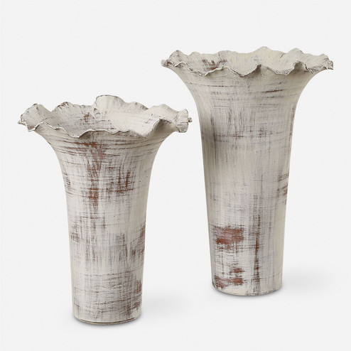 Ruffled Petal Vases Set/2 in Distressed White (52|18174)