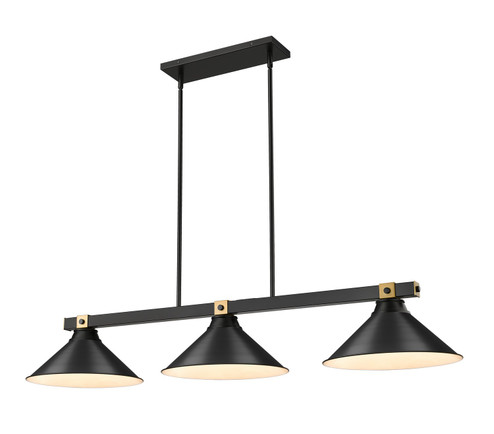 Bronte Three Light Billiard in Matte Black + Rubbed Brass (224|1955-3MB-RB-MB15) Bronte Three Light Billiard in Matte Black + Rubbed Brass (224|1955-3MB-RB-MB15)