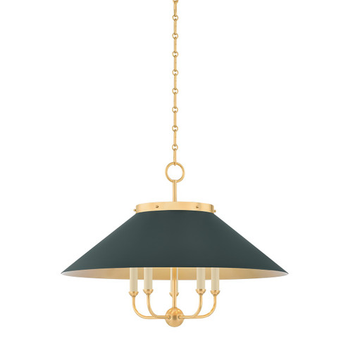 Clivedon Five Light Chandelier in Aged Brass/Soft Studio Green (70|MDS1403-AGB/SSG)