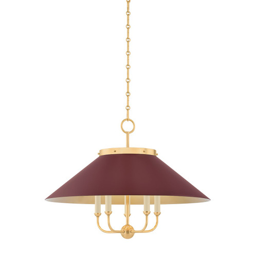 Clivedon Five Light Chandelier in Aged Brass/Soft Crimson (70|MDS1403-AGB/CRN)