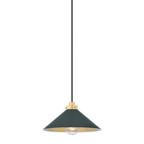 Clivedon One Light Pendant in Aged Brass/Soft Studio Green (70|MDS1401-AGB/SSG)
