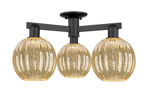 Arcadia Three Light Semi-Flush Mount in Matte Black (405|716-3F-BK-G458-7ME)