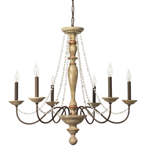 Maybel Chandelier in Off-White Washed Wood w/ Antique Iron Metal (580|CH3)