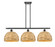 Downtown Urban Three Light Pendant in Matte Black (405|516-3I-BK-RBD-12-NAT)