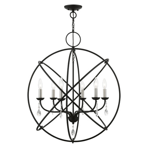 Aria Six Light Chandelier in Black w/Brushed Nickel Finish Candles