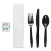 Six-piece Cutlery Kit, Condiment/fork/knife/napkin/teaspoon, Black, 250/carton