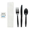 Six-piece Cutlery Kit, Condiment/fork/knife/napkin/teaspoon, Black, 250/carton