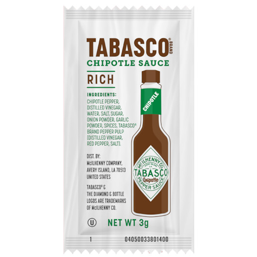 Tabasco Chipotle Pepper Sauce, 3 Milliliter Portion Pack 200 Per Case