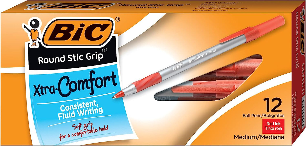 BIC Round Stic Grip Xtra Comfort Ballpoint Pen, Medium Point (1.2