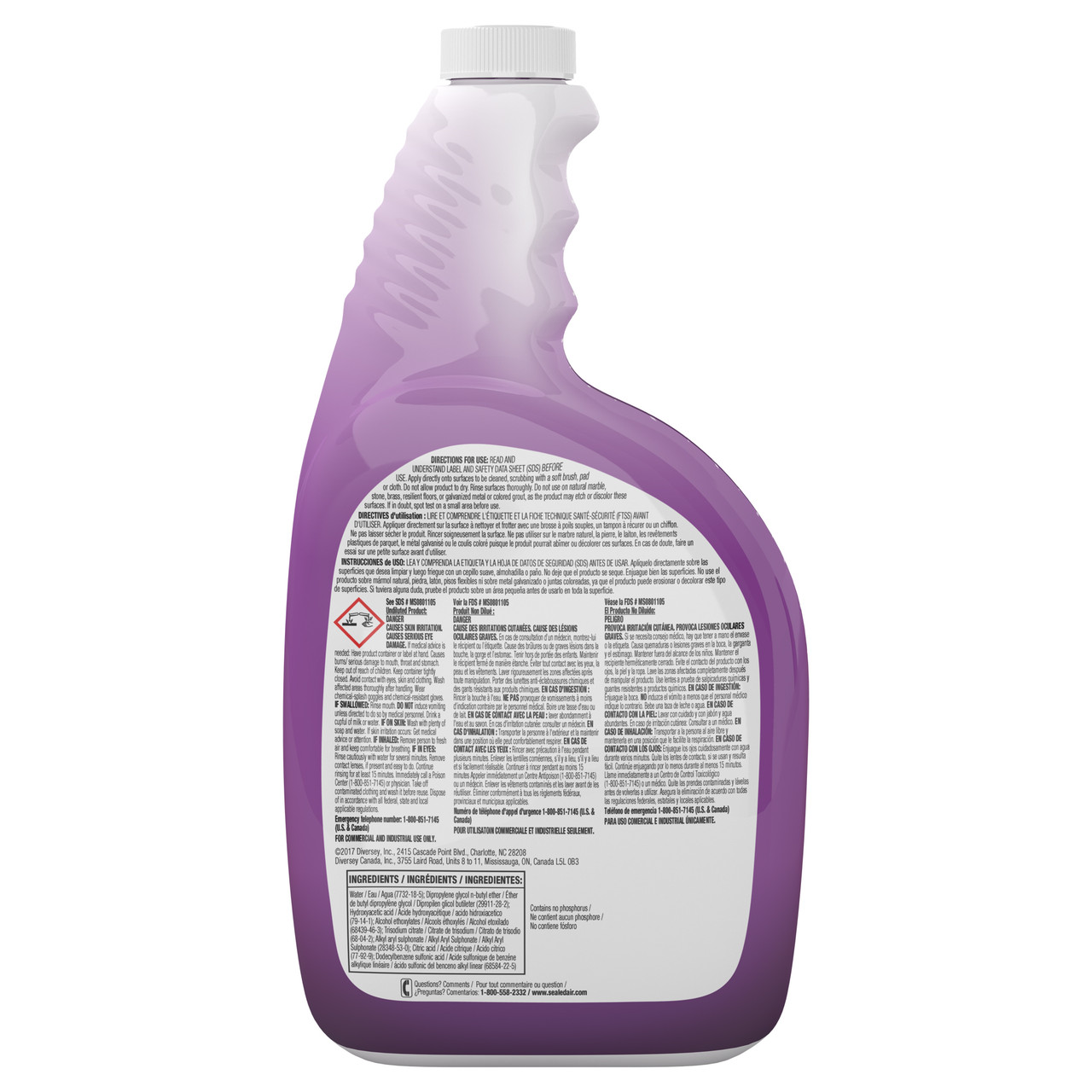 Diversey™ Crew Shower, Tub and Tile Cleaner, Liquid, 32 oz, 4/Carton