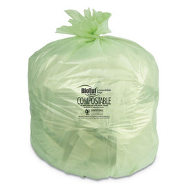 Biotuf Compostable Can Liners, 32 Gal, 1 Mil, 34" X 48", Green, 100/carton Biotuf Compostable Can Liners, 32 Gal, 1 Mil, 34" X 48", Green, 100/carton