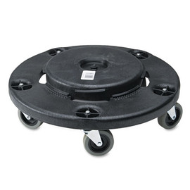 Brute Round Twist On/off Dolly, 250 Lb Capacity, 18" Dia X 6.63"h, Fits 20-55 Gallon Brute Containers, Black