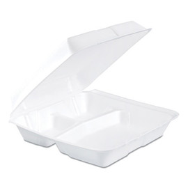 Dart Foam Hinged Lid Containers, 1-compartment, 8.38" X 7.78" X 3.25", White, 200/carton