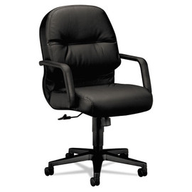 Pillow-soft 2090 Series Leather Managerial Mid-back Swivel/tilt Chair, Supports 300 Lb, 16.75" To 21.25" Seat Height, Black