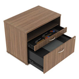 Alera Open Office Desk Series Low File Cabinet Credenza, 2-drawer: Pencil/file, Legal/letter, 1 Shelf,walnut,29.5x19.13x22.88