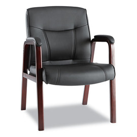 Alera Madaris Series Bonded Leather Guest Chair, Wood Trim Legs, 25.39" X 25.98" X 35.62", Black Seat/back, Mahogany Base