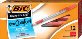 BIC Round Stic Grip Xtra Comfort Ballpoint Pen Red