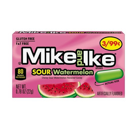 Mike & Ike Fat Free Gluten Free Sour Watermelon, 0.78 Ounce, 24 Per Box, 16 Per Case Mike & Ike Fat Free Gluten Free Sour Watermelon, 0.78 Ounce, 24 Per Box, 16 Per Case