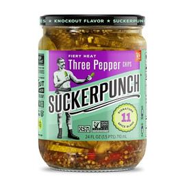 Suckerpunch Fiery Heat Three Pepper Pickle Chips, 24 Fluid Ounce, 6 Per Case
