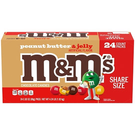 M&M's Peanut Butter And Jelly Share Size Bag, 2.83 Ounce, 24 Per Box, 6 Per Case M&M's Peanut Butter And Jelly Share Size Bag, 2.83 Ounce, 24 Per Box, 6 Per Case