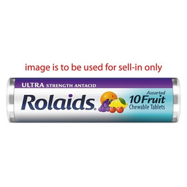 Rolaids Ultra Strength Antacid Chewable Tablet Assorted Fruit, 10 Count, 12 Per Pack, 24 Per Case