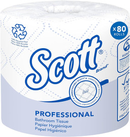 Scott 2-Ply White Toilet Standard Roll Tissue, 473 Sheets Per Roll, 80 Rolls Per Case