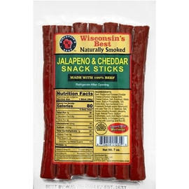 Wisconsins Best Jalapeno & Cheddar Beef Snack Sticks, 7 Ounce, 12 Per Case