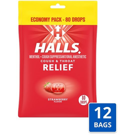 Halls Strawberry Eco Bag Cough Drops, 80 Count, 12 Per Case