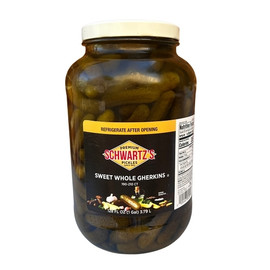 Schwartz s Sweet 171 To 184 Count Pickle Gherkin Bulk, 1 Gallon, 4 Per Case