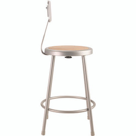 NPS 6200 Series Heavy Duty Steel Stool With Backrest, Supports Up To 500 Lb, 24" Seat Height, Brown Seat, Gray Back/base