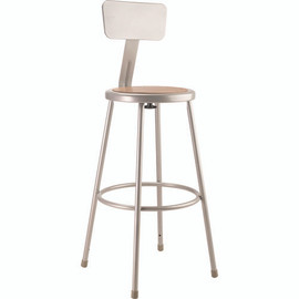 NPS 6200 Series Heavy Duty Steel Stool With Backrest, Supports Up To 500 Lb, 30" Seat Height, Brown Seat, Gray Back/base
