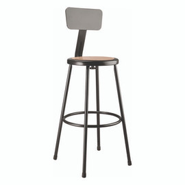 NPS 6200 Series Heavy Duty Steel Stool With Backrest, Supports Up To 500 Lb, 30" Seat Height, Brown Seat, Black Back/base