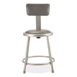 NPS 6400 Series Heavy Duty Vinyl Padded Stool With Backrest, Supports 300 Lb, 18" Seat Height, Gray Seat, Gray Back, Gray Base