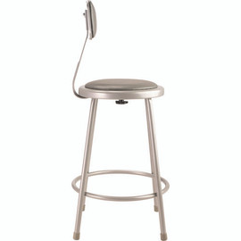 NPS 6400 Series Heavy Duty Vinyl Padded Steel Stool With Backrest, Supports Up To 500 Lbs, 24" Seat Height, Gray Seat, Gray Base