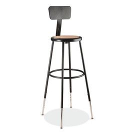 NPS 6200 Series 32"-39" Height Adjustable Heavy Duty Stool With Backrest, Supports Up To 500 Lb, Brown Seat, Black Base