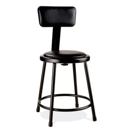NPS 6400 Series Heavy Duty Vinyl Padded Stool With Backrest, Supports 300 Lb, 18" Seat Height, Black Seat, Black Back, Black Base